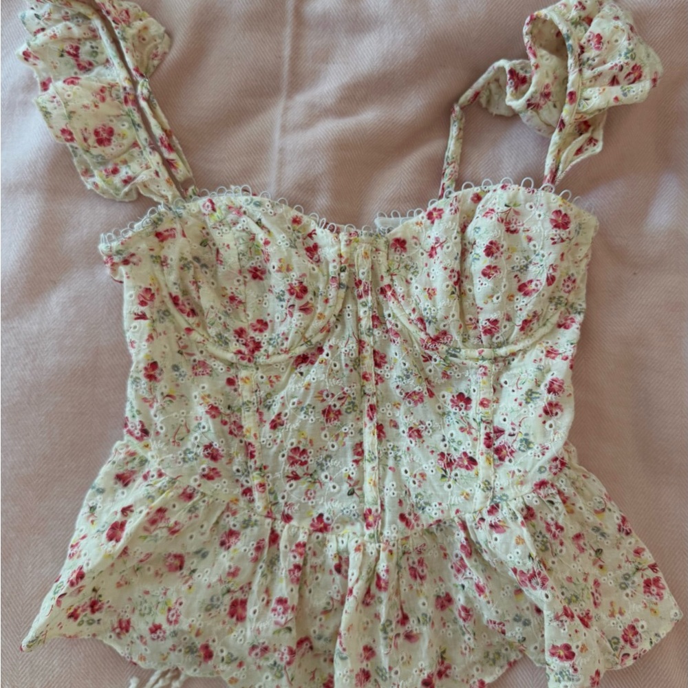 Astr Floral Eyelet Ruffle Blouse